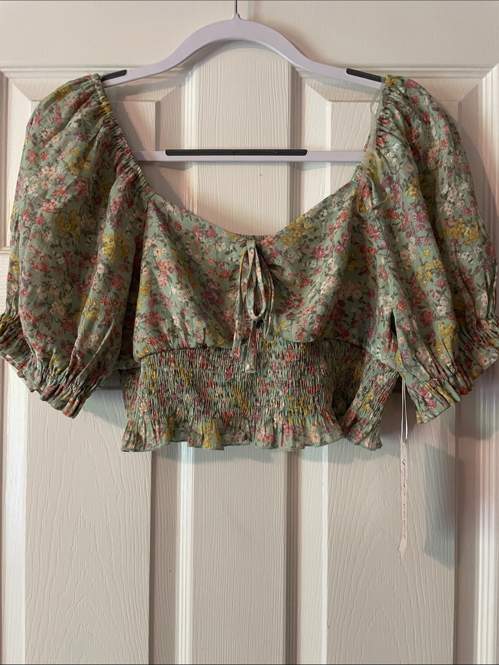 Boho Floral Puff-Sleeve Crop Top & Skirt Set - Sage Floral - Picture 4 of 6
